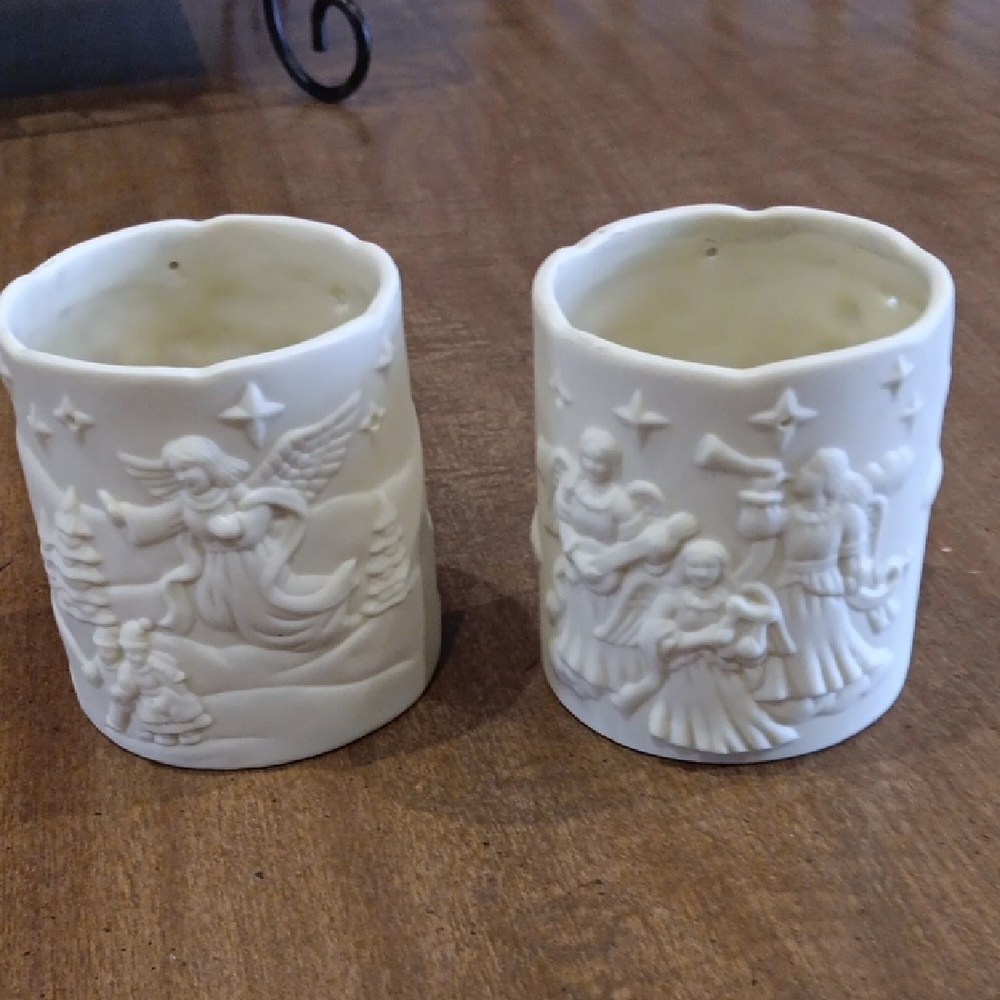 Set of Two Cream Angel Candle Holders